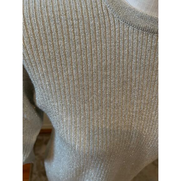 Charter Club metallic silver ribbed crewneck sweater M - Picture 2 of 6